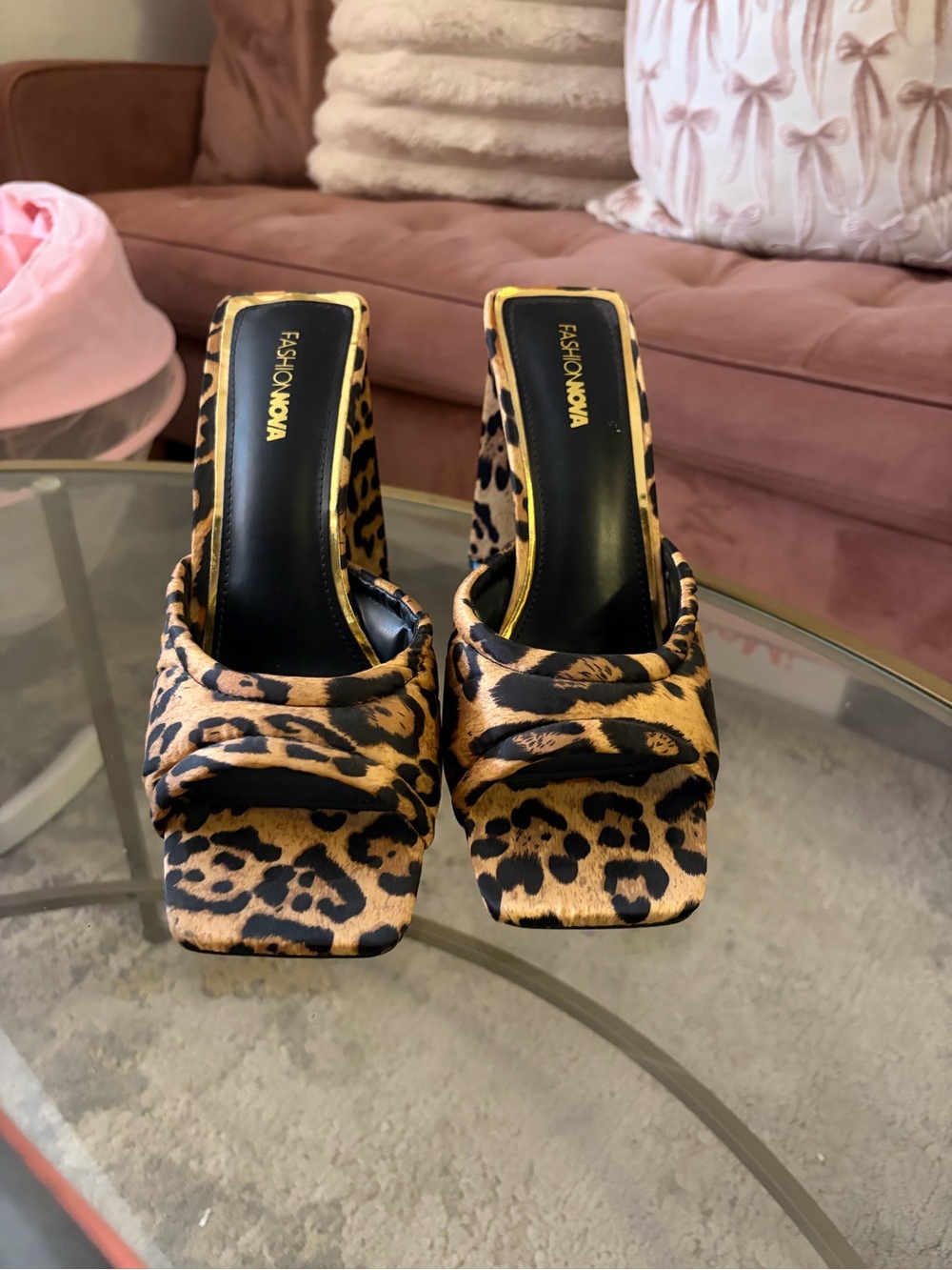 Fashion Nova Leopard Print Square Toe Mules - Tan/Black in